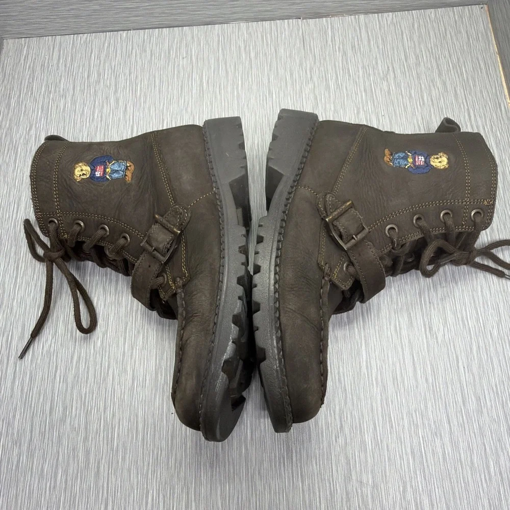 Polo Ralph Lauren‎ Boys Boots Brown Leather Polo Bear Lace Up Youth Size 3